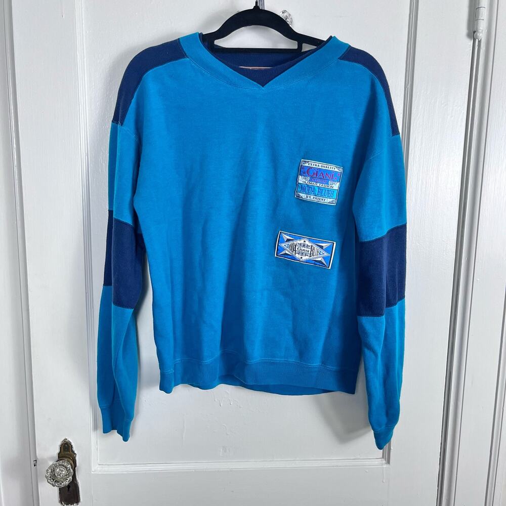 Vintage 90s Retro Colorful Giani Blue Striped Patch Striped Sweatshirt SZ Large